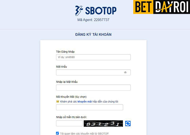 Đăng ký tài khoản Sbotop